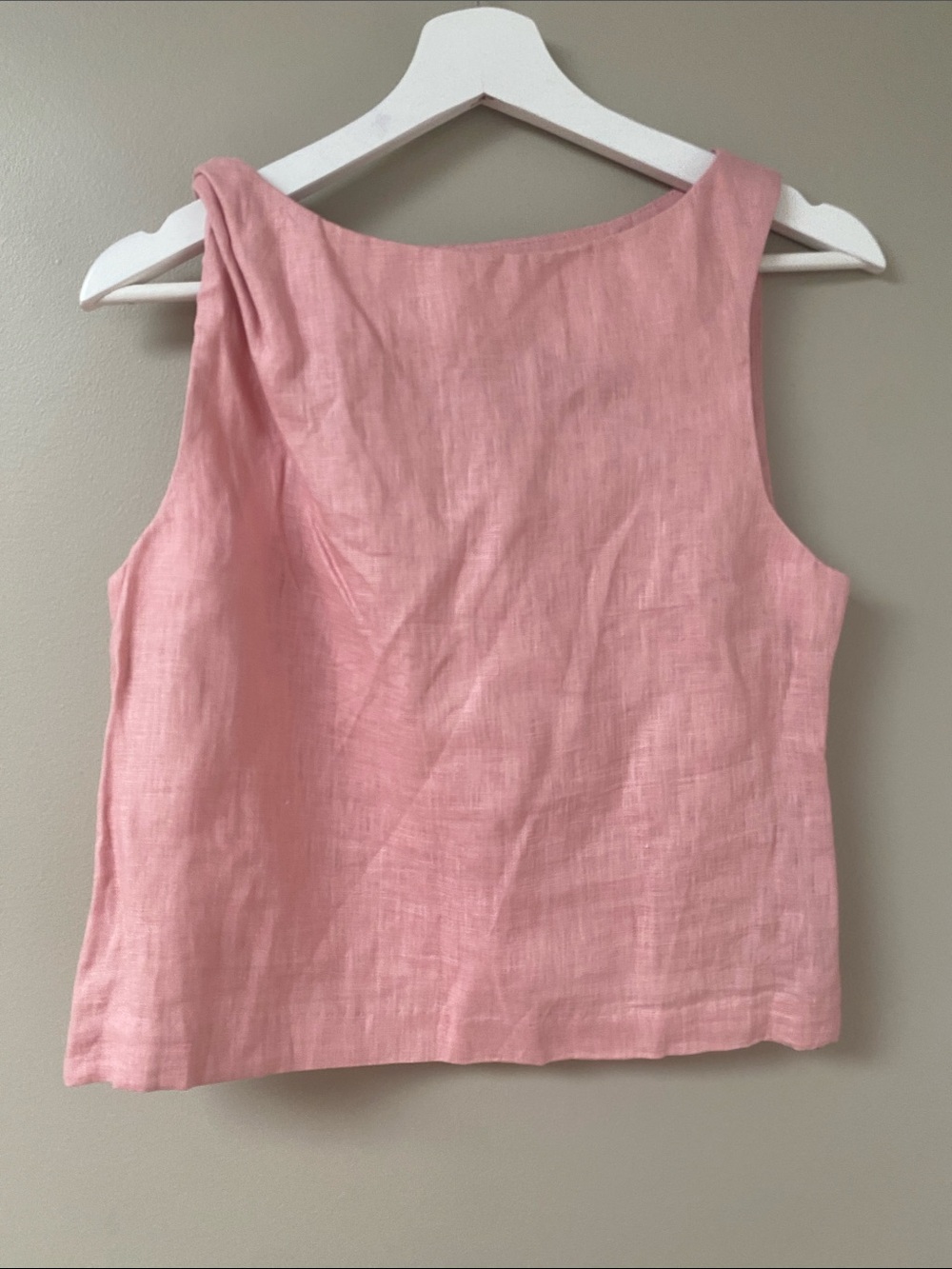 STAUD Soft Pink Linen Side twist boxy Tank top medium
